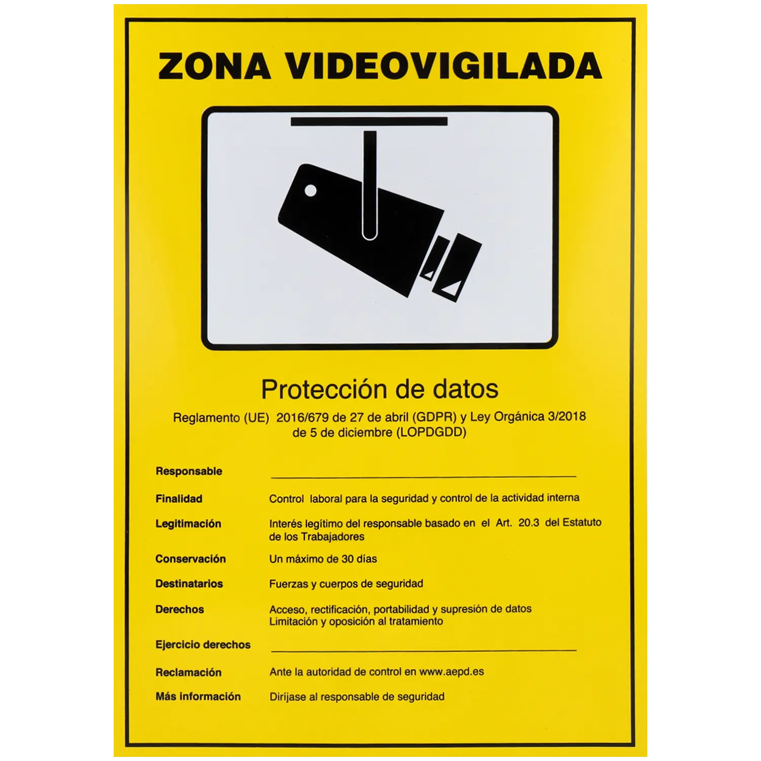 Placa exterior homologada zona videovigilada