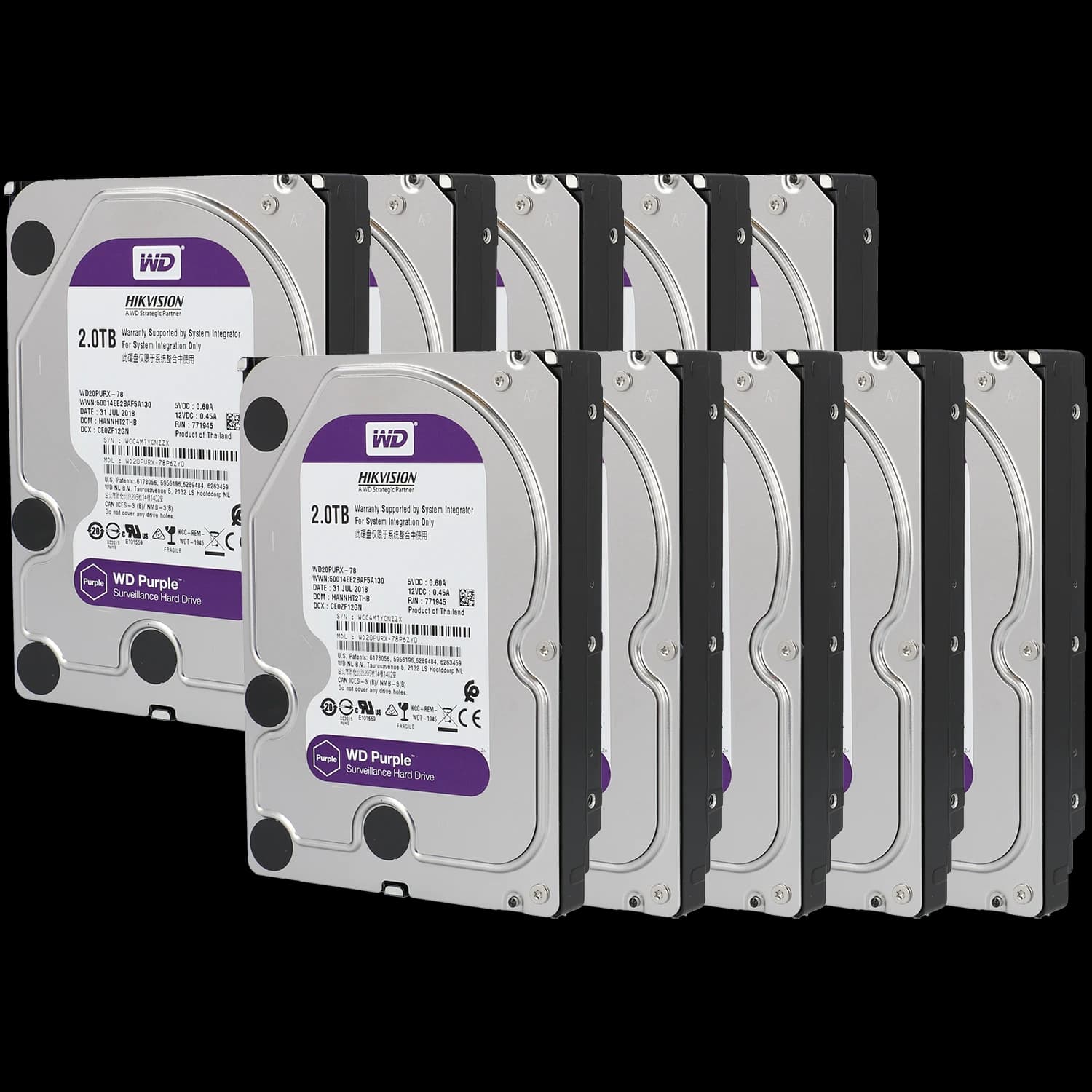 Pack de 10 discos duros purple 2TB