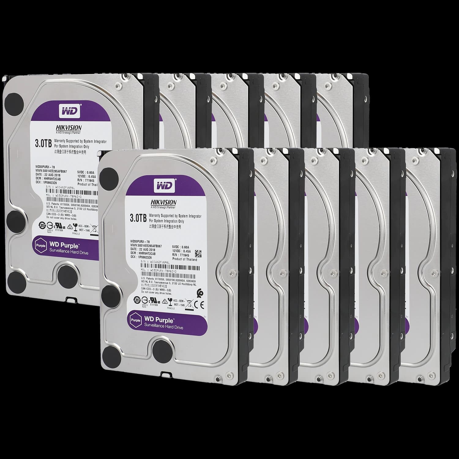 Pack de 10 discos duros purple 3TB