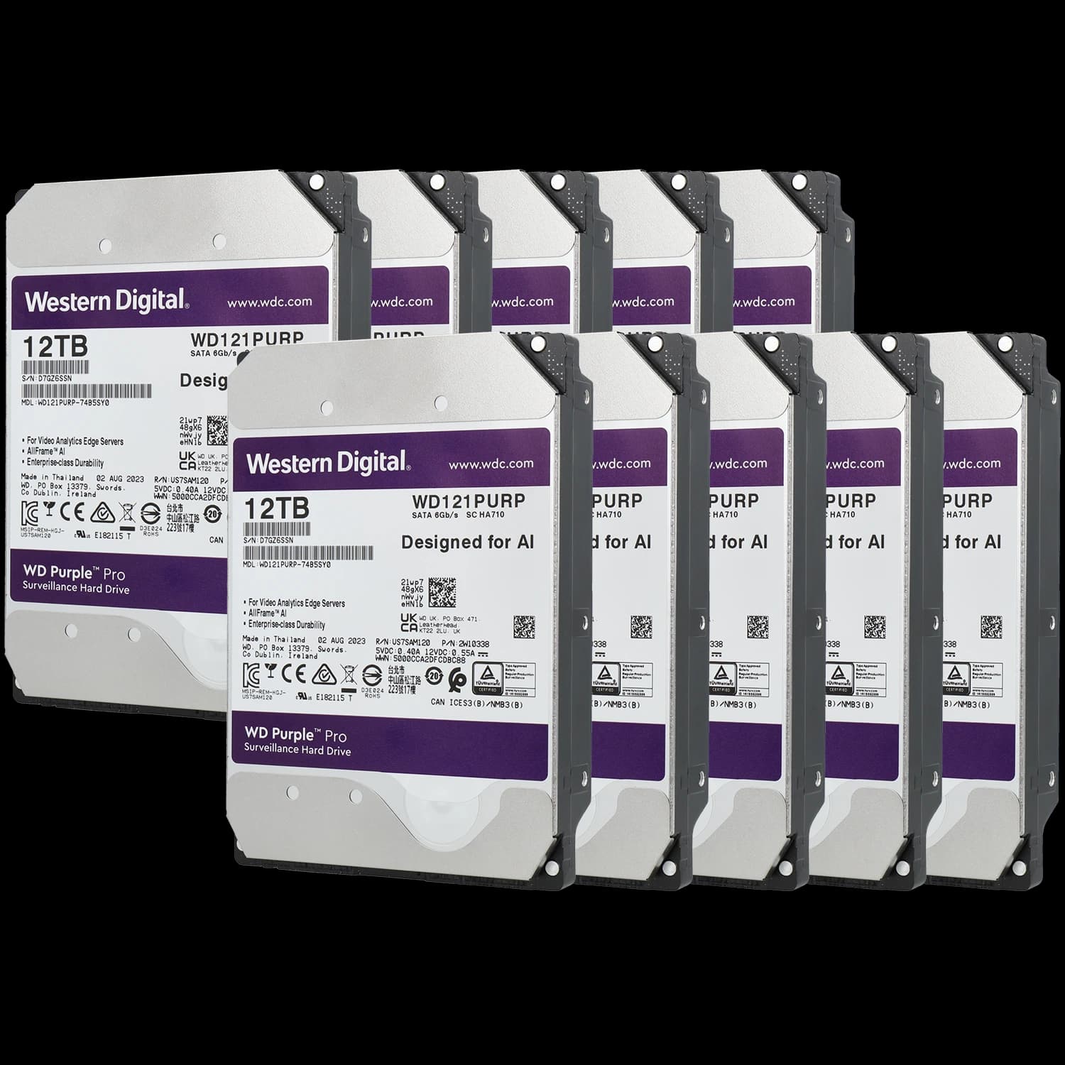 Pack de 10 discos duros purple 12TB